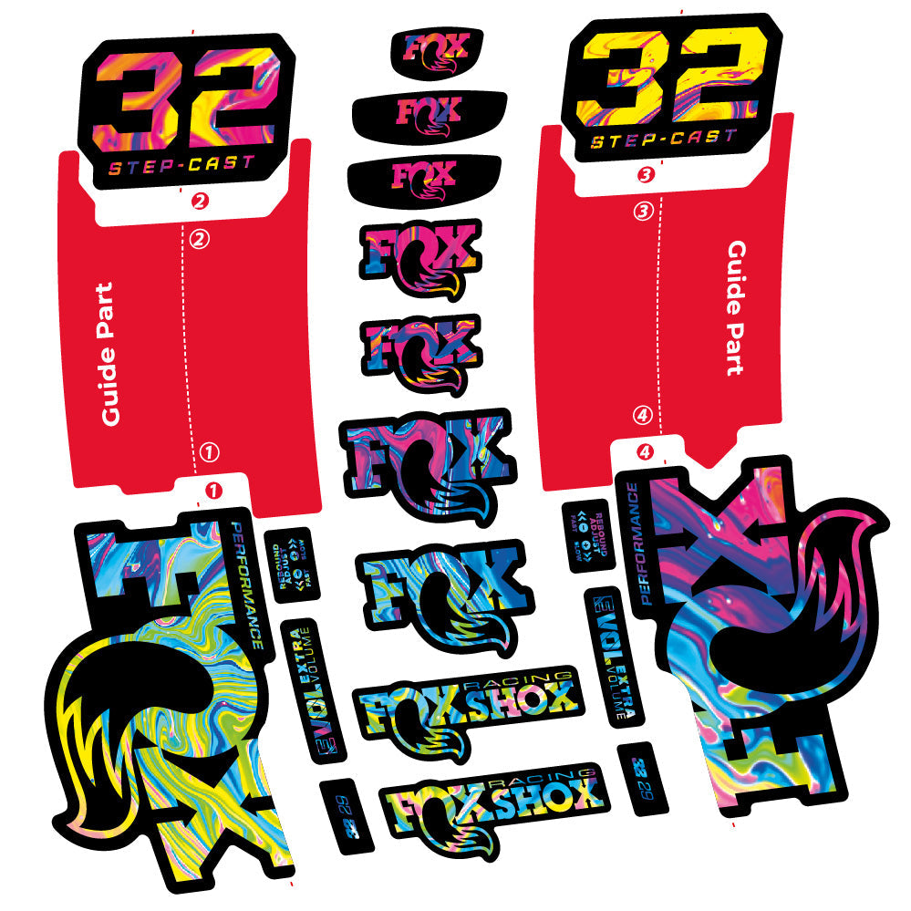 Stickers Fox 32 Step-Cast Performance 2025 compatibles - Autocollants fourche VTT