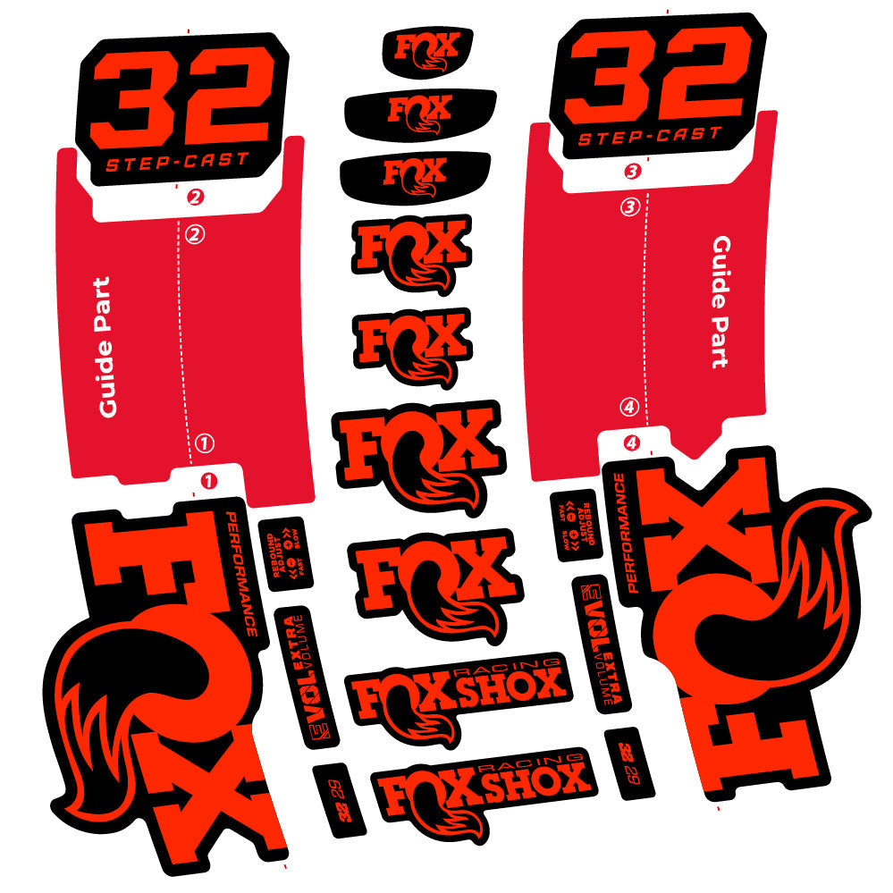 Stickers Fox 32 Step-Cast Performance 2025 compatibles - Autocollants fourche VTT