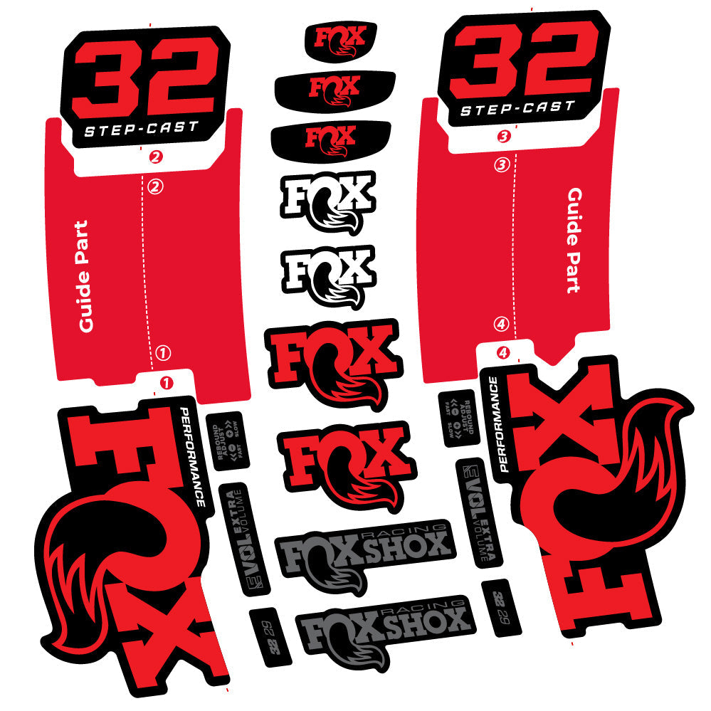 Stickers Fox 32 Step-Cast Performance 2025 compatibles - Autocollants fourche VTT