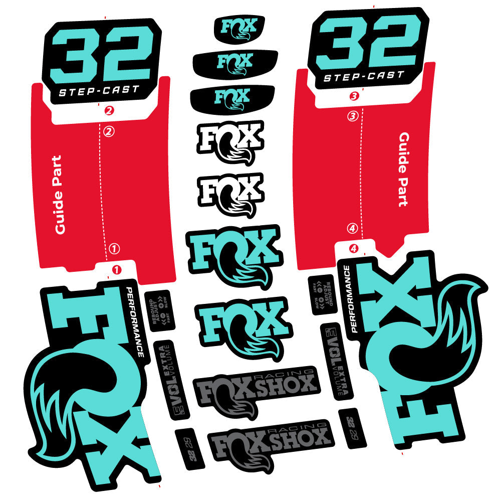 Stickers Fox 32 StepCast Performance 2025 compatibles Autocollants fourche 29"