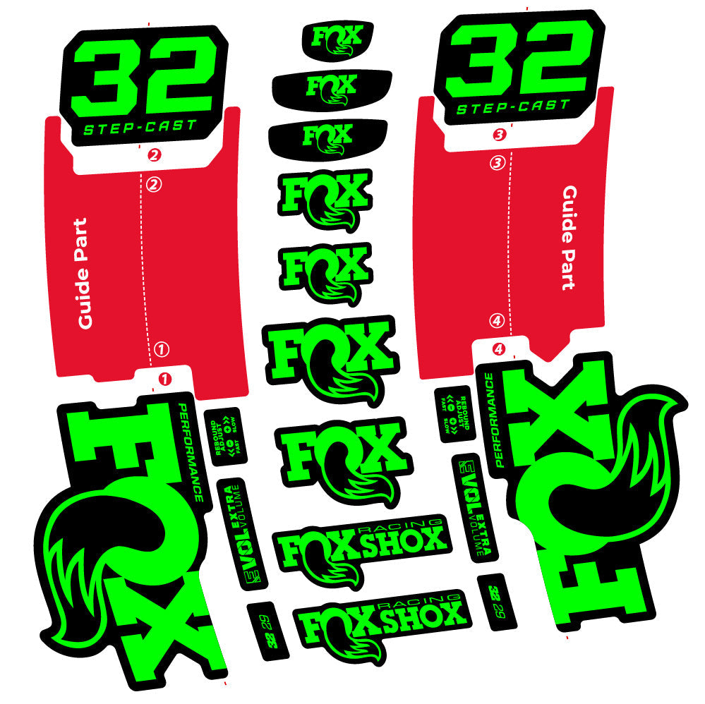 Stickers Fox 32 Step-Cast Performance 2025 compatibles - Autocollants fourche VTT