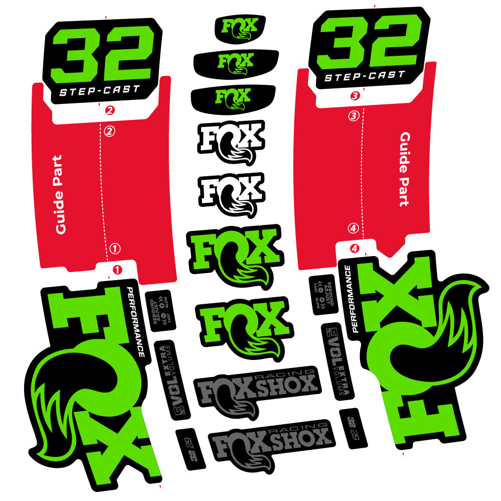 Stickers Fox 32 Step-Cast Performance 2025 compatibles - Autocollants fourche VTT