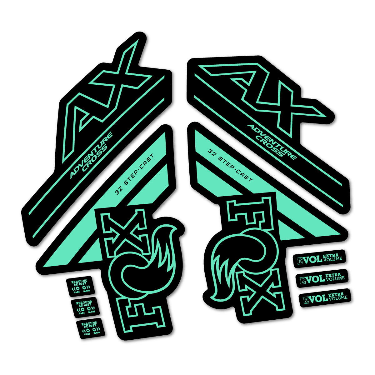Stickers compatibles Fox 32 Step Cast AX 2025 pour fourche – autocollants vinyle - Vert Menthe