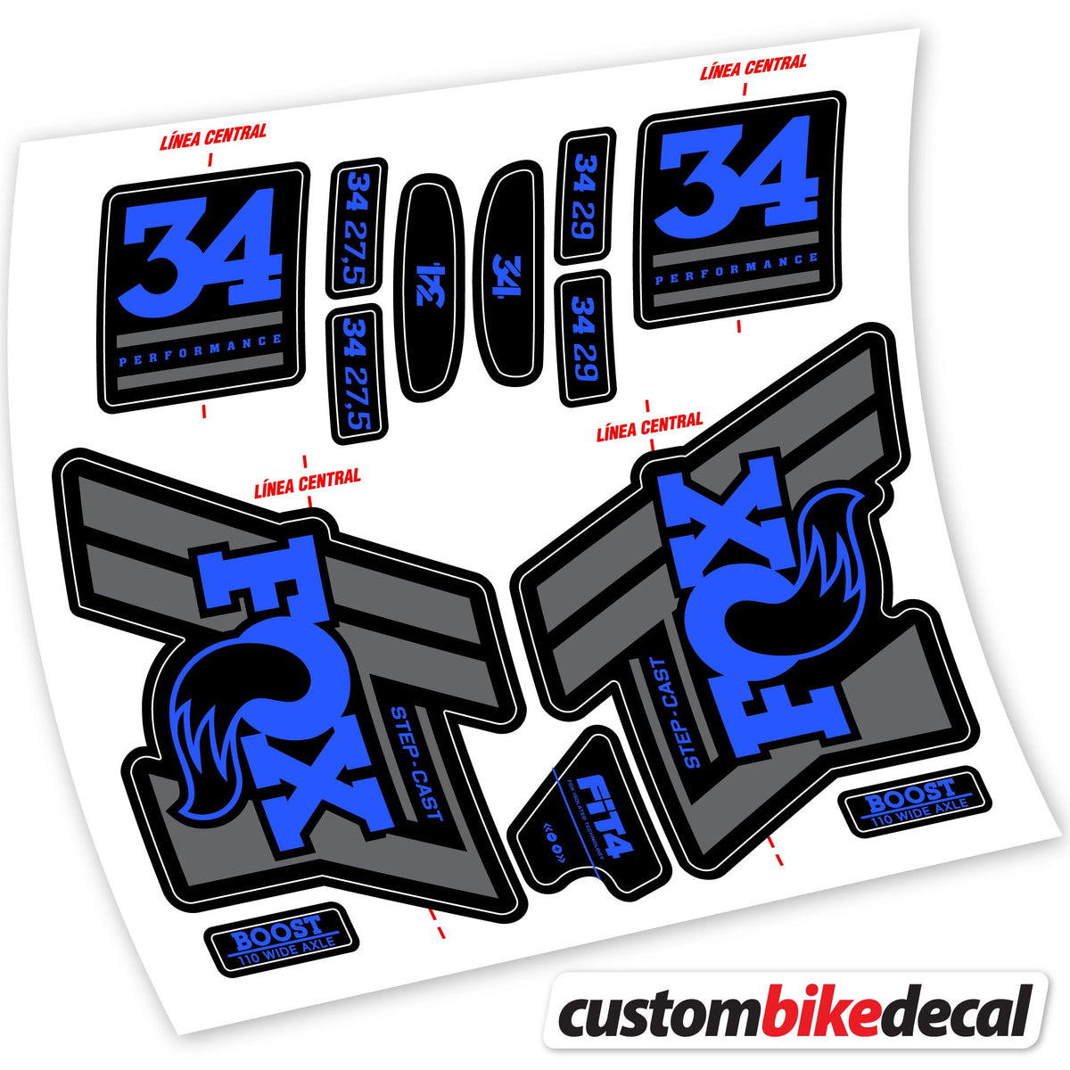 Medium Blue decal for Fox 34 SC Performance 2019 fork – bike sticker vinyl
