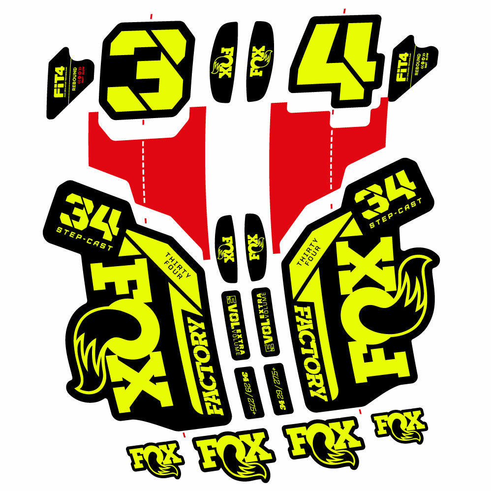 Stickers Fox 34 SC Factory 2021 compatibles Autocollants fourche VTT 29"