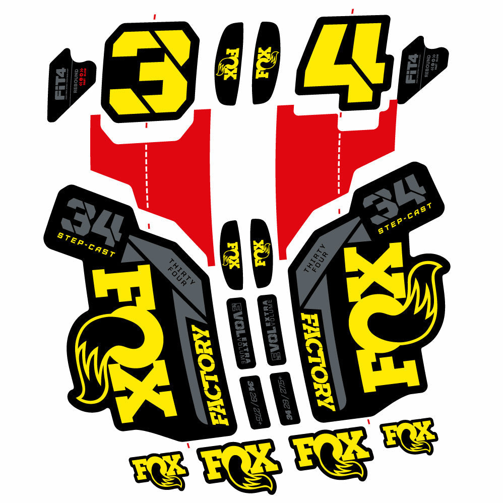 Stickers Fox 34 SC Factory 2021 compatibles Autocollants fourche VTT 29"