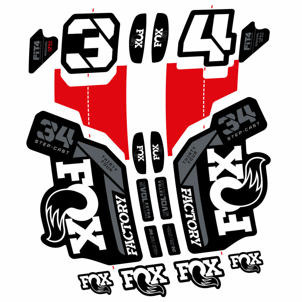 Stickers Fox 34 SC Factory 2021 compatibles Autocollants fourche VTT 29"