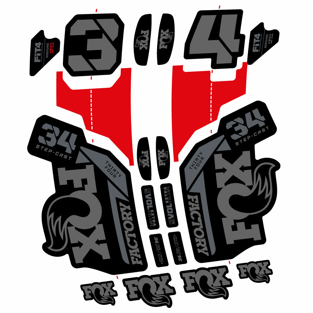 Stickers Fox 34 SC Factory 2021 compatibles Autocollants fourche VTT 29"