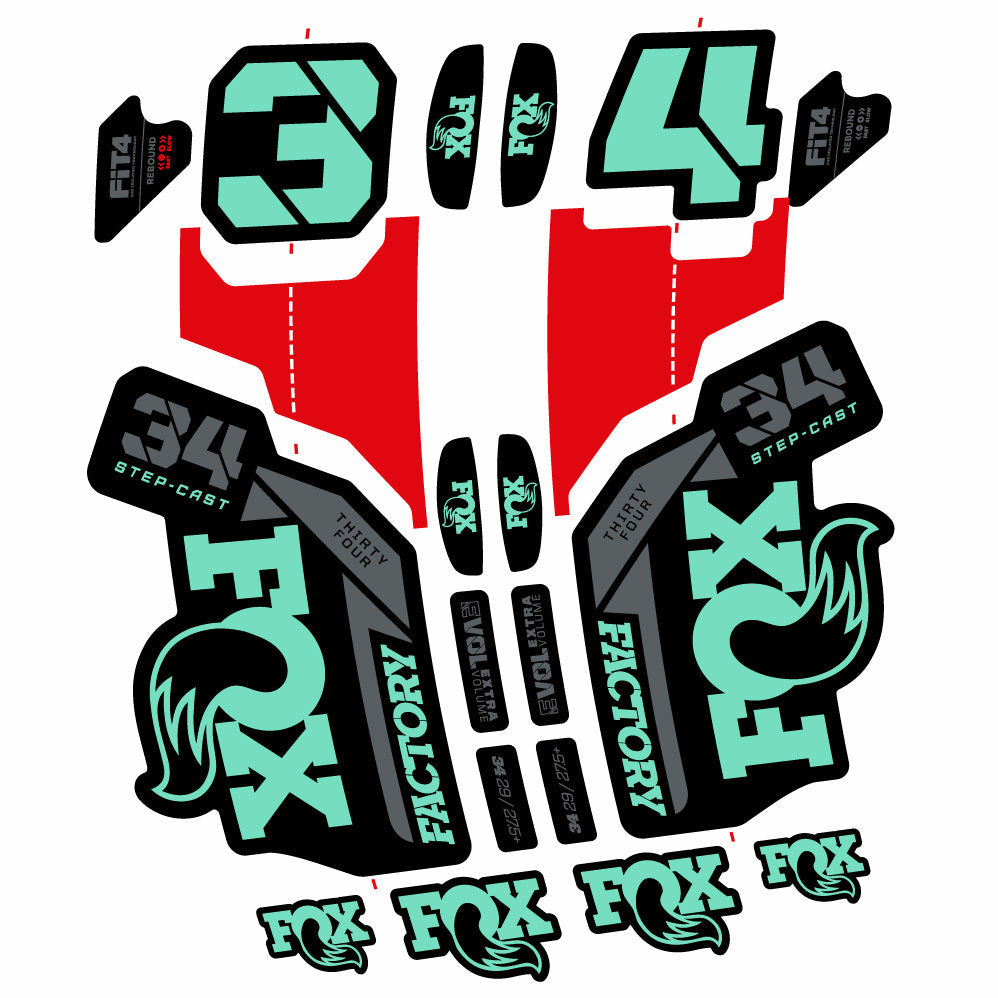 Stickers Fox 34 SC Factory 2021 compatibles Autocollants fourche VTT 29"