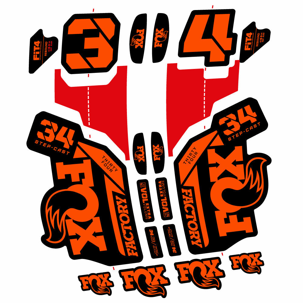 Stickers Fox 34 SC Factory 2021 compatibles Autocollants fourche VTT 29"