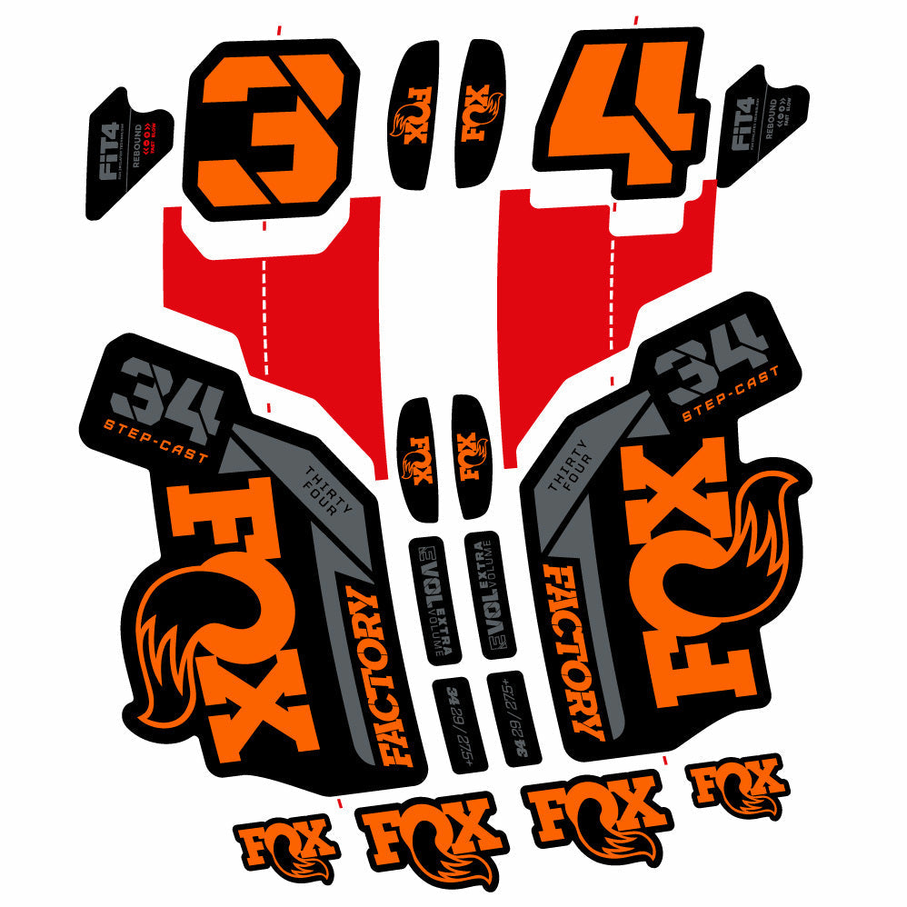 Stickers Fox 34 SC Factory 2021 compatibles Autocollants fourche VTT 29"