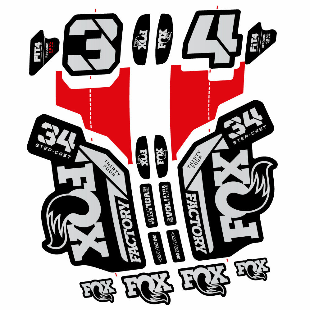 Stickers Fox 34 SC Factory 2021 compatibles Autocollants fourche VTT 29"