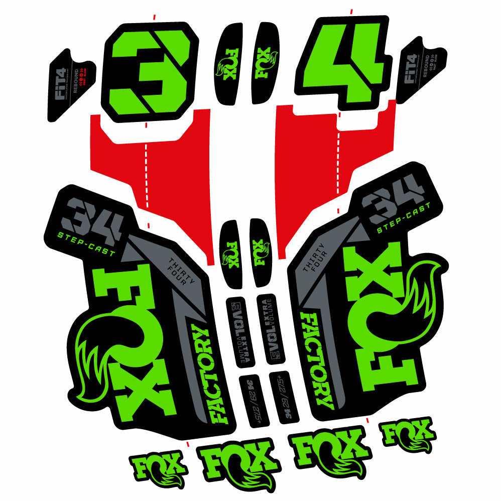 Stickers Fox 34 SC Factory 2021 compatibles Autocollants fourche VTT 29"