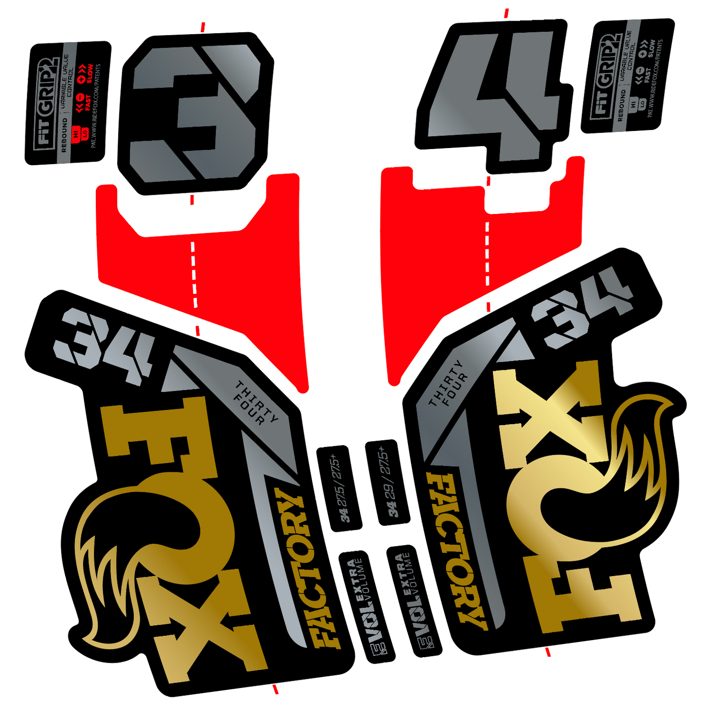 Stickers Adhesive vinyl decals compatible Fox 34 Factory 2021 compatibles - Autocollants fourche VTT
