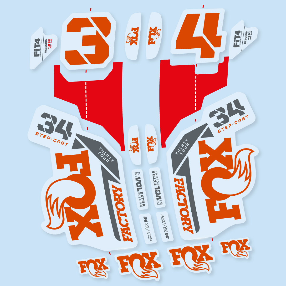Stickers compatibles Fox 34 SC Factory 2021 pour fourche – autocollants vinyle - Argile