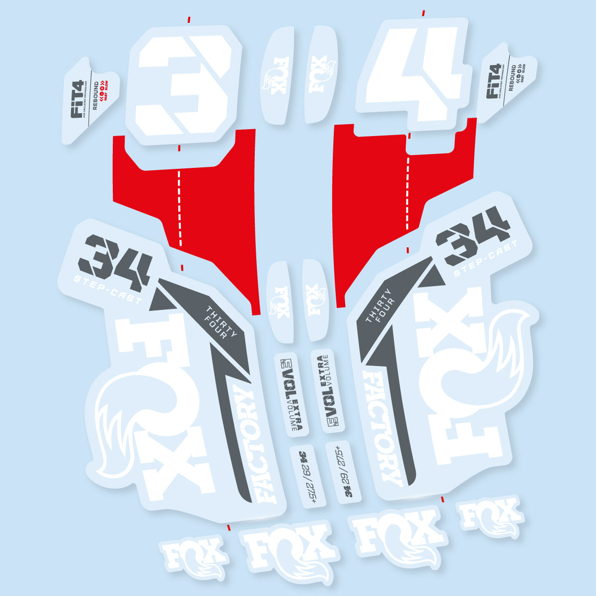 Stickers compatibles Fox 34 SC Factory 2021 pour fourche – autocollants vinyle - Blanc