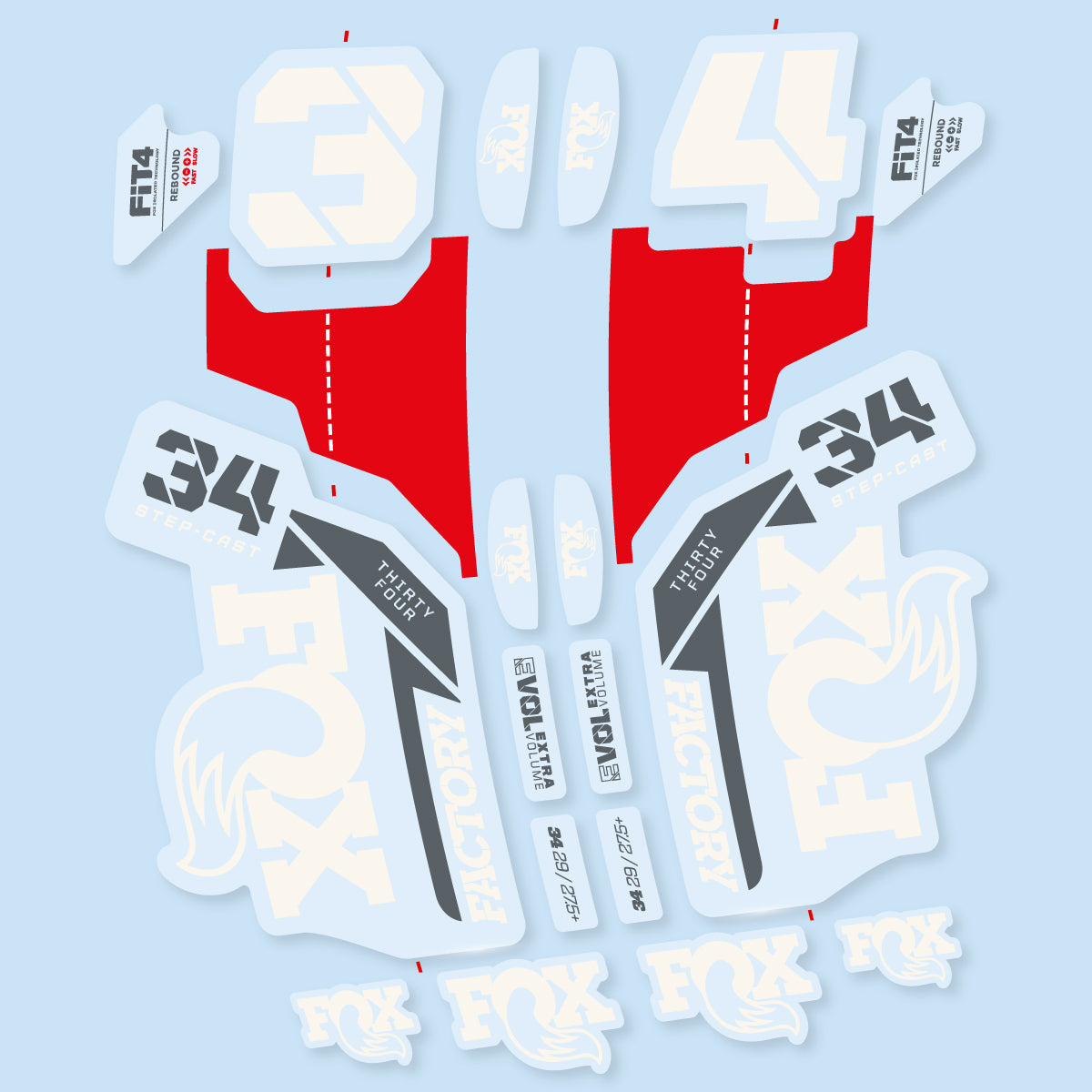 Stickers compatibles Fox 34 SC Factory 2021 pour fourche – autocollants vinyle - Blanc Cassé