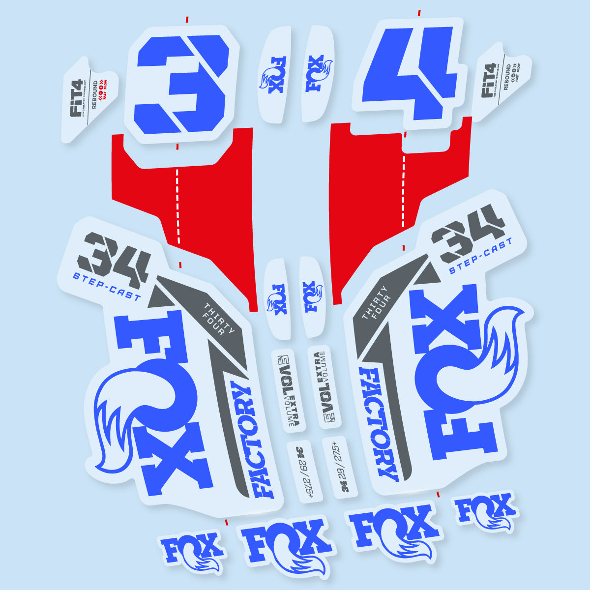 Stickers compatibles Fox 34 SC Factory 2021 pour fourche – autocollants vinyle - Bleu