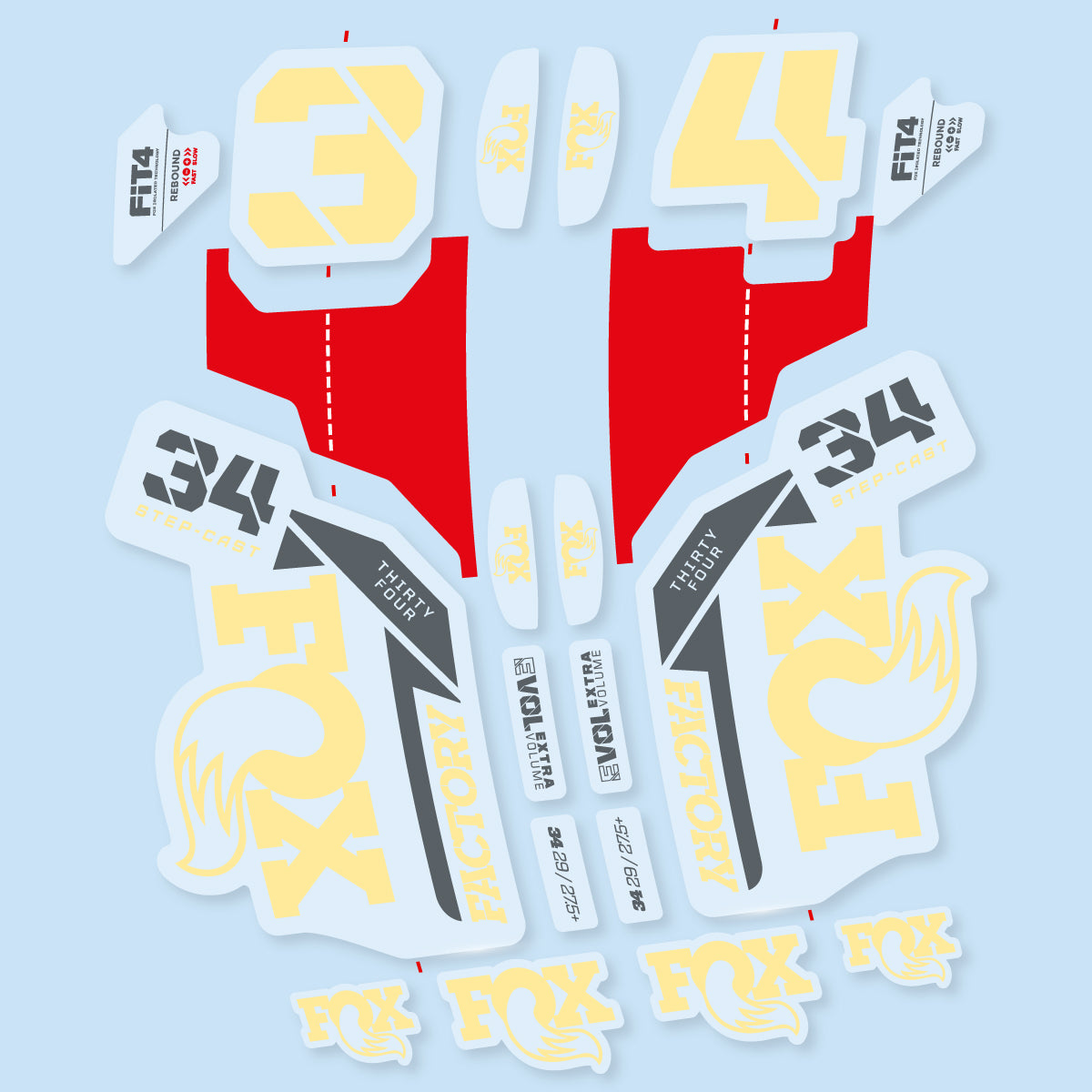Stickers compatibles Fox 34 SC Factory 2021 pour fourche – autocollants vinyle - Crème