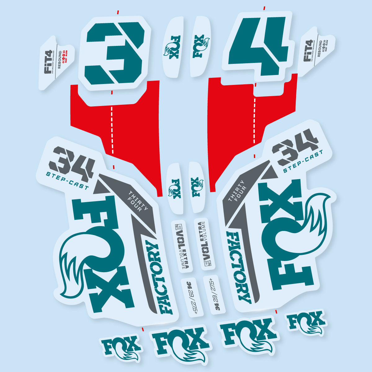 Dark Turquoise decal for Fox 34 SC Factory 2021 vinyl decals (Transparet background) fork – bike sticker vinyl