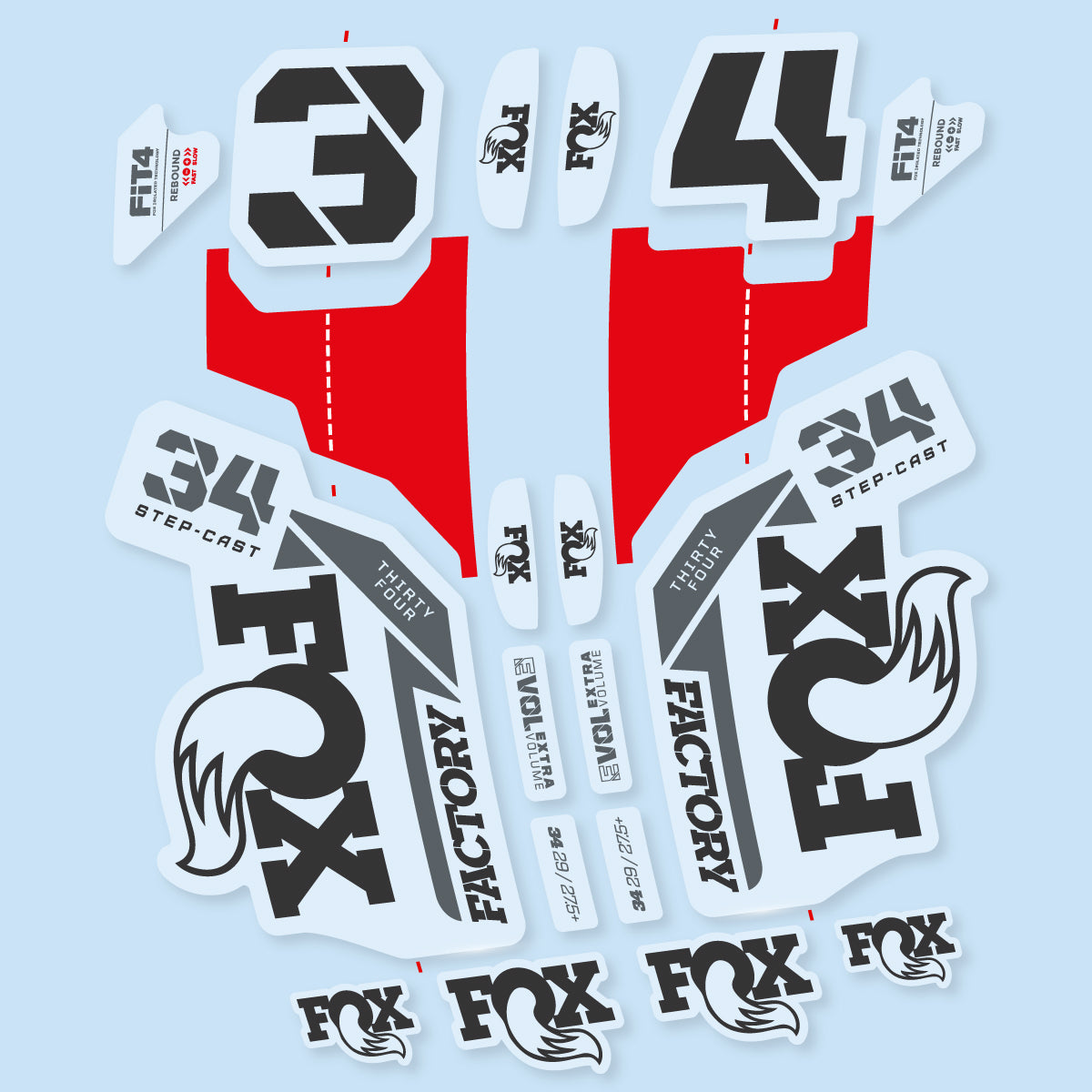 Stickers compatibles Fox 34 SC Factory 2021 pour fourche – autocollants vinyle - Gris Anthracite