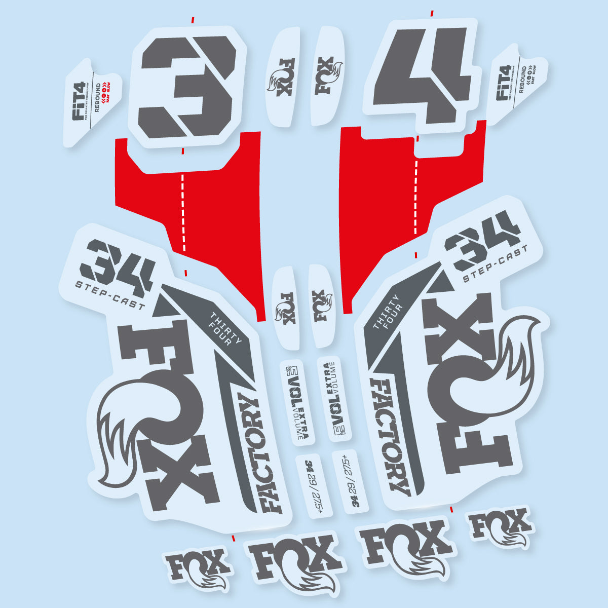 Stickers compatibles Fox 34 SC Factory 2021 pour fourche – autocollants vinyle - Gris Mystique