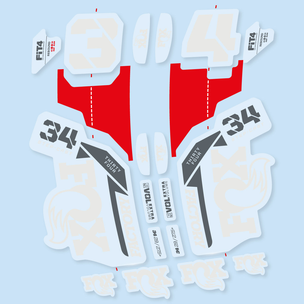 Stickers compatibles Fox 34 SC Factory 2021 pour fourche – autocollants vinyle - Gris Perle