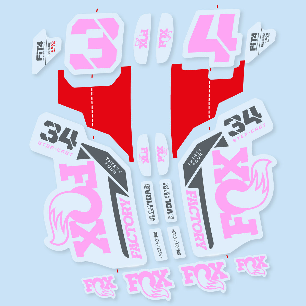 Stickers compatibles Fox 34 SC Factory 2021 pour fourche – autocollants vinyle - Lilas Clair