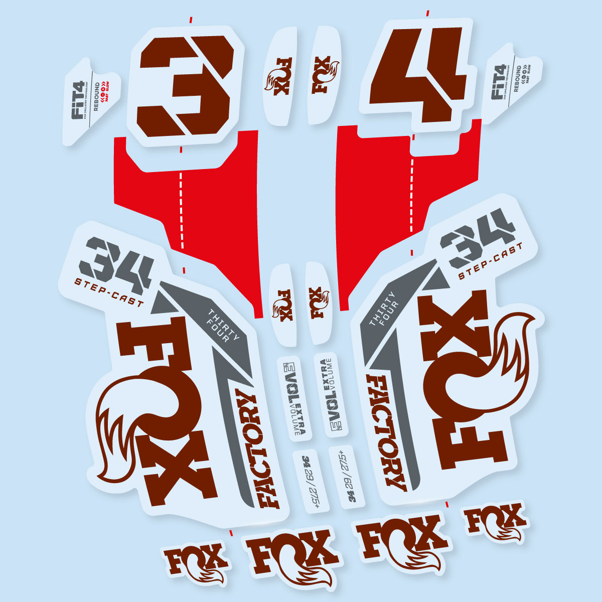 Stickers compatibles Fox 34 SC Factory 2021 pour fourche – autocollants vinyle - Marron