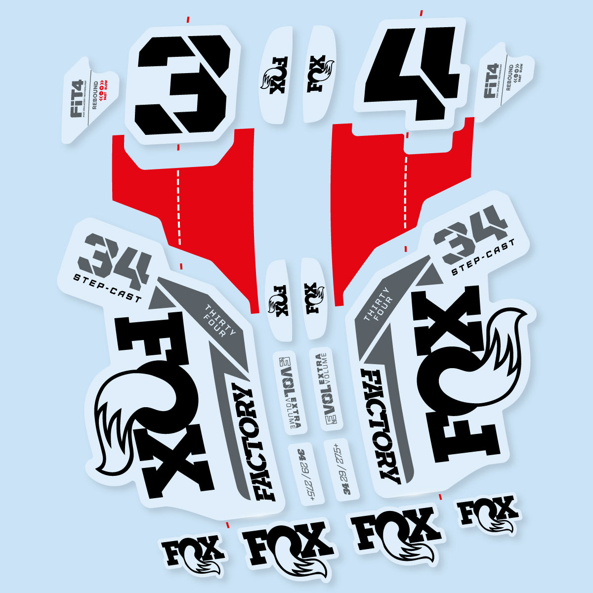 Stickers compatibles Fox 34 SC Factory 2021 pour fourche – autocollants vinyle - Noir