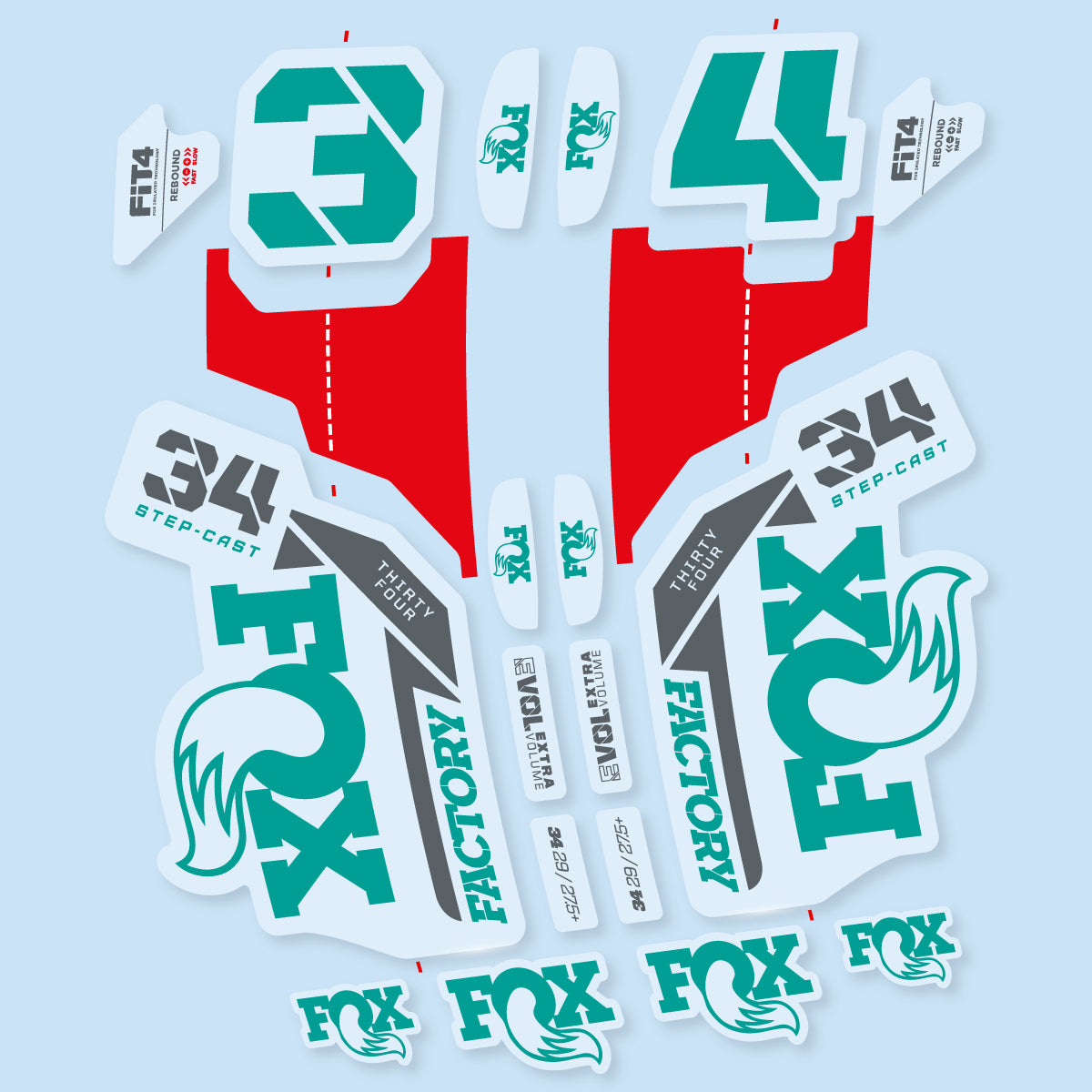 Stickers compatibles Fox 34 SC Factory 2021 pour fourche – autocollants vinyle - Pétrole
