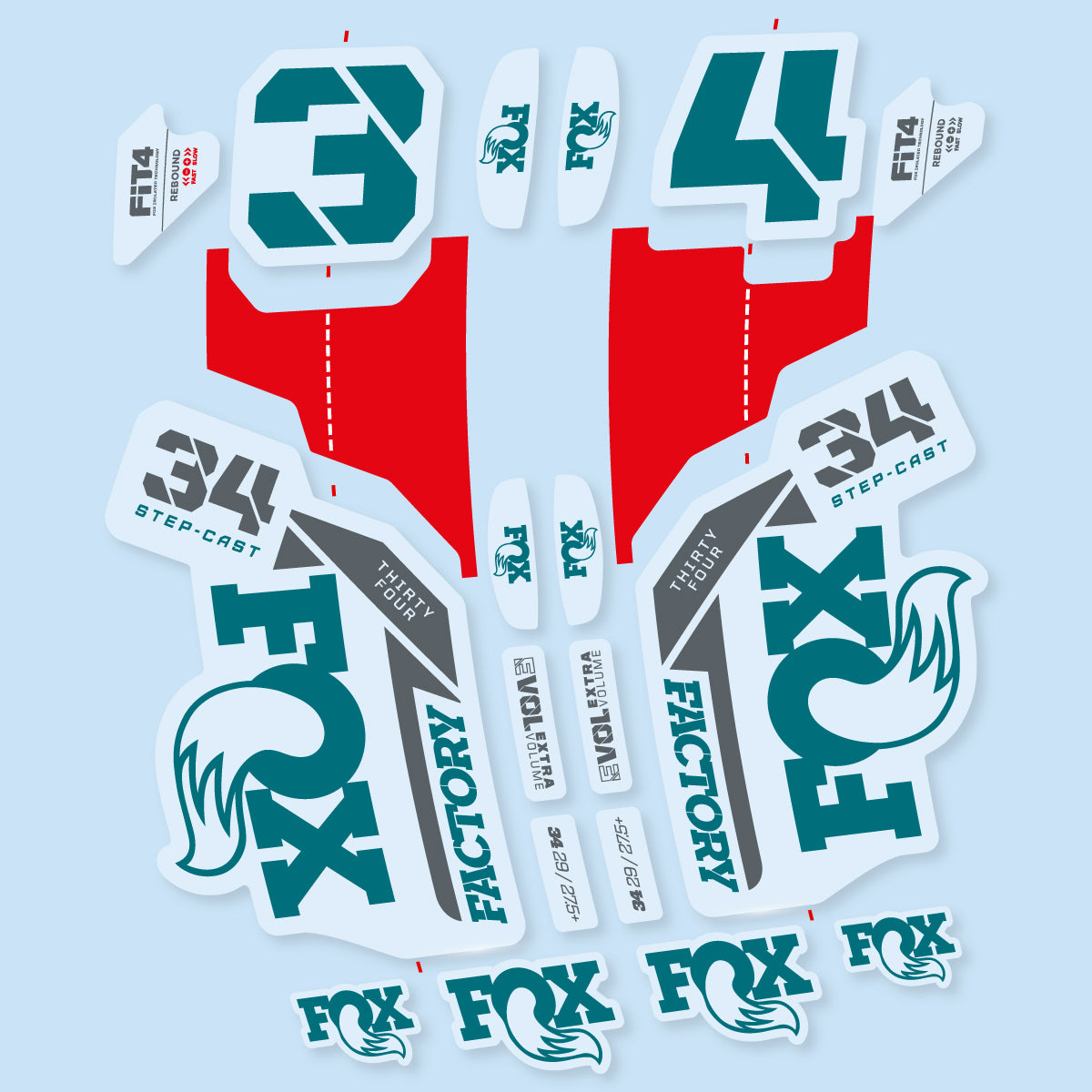 Stickers compatibles Fox 34 SC Factory 2021 pour fourche – autocollants vinyle - Pétrole Foncé