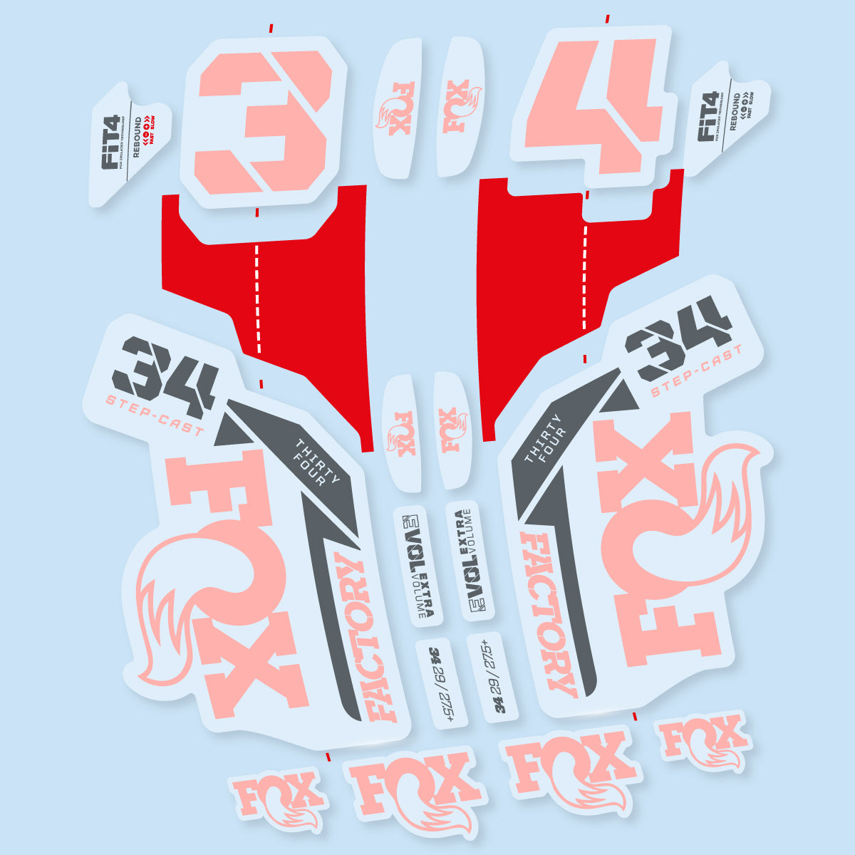 Stickers compatibles Fox 34 SC Factory 2021 pour fourche – autocollants vinyle - Rose Saumon
