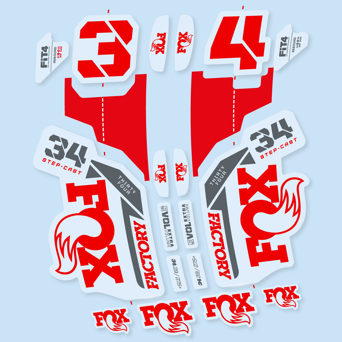 Stickers compatibles Fox 34 SC Factory 2021 pour fourche – autocollants vinyle - Rouge