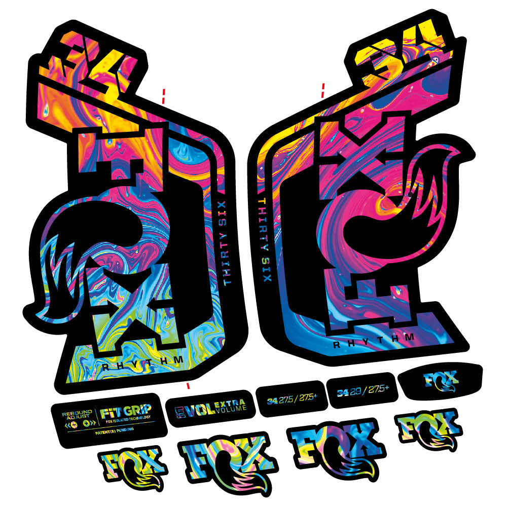 Stickers Fox Factory 34 Rhythm 2024 compatibles Autocollants fourche VTT 29"