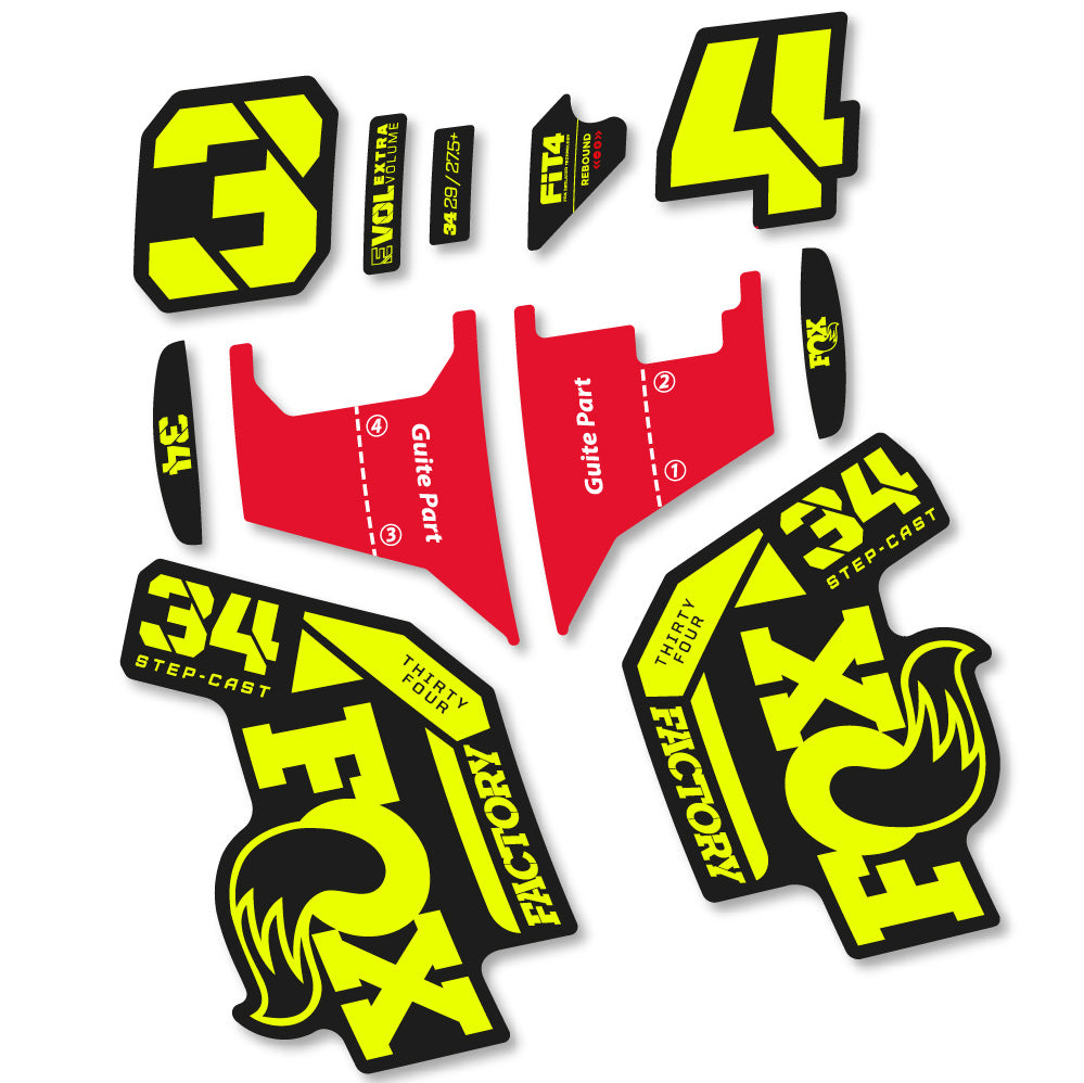 Stickers Fox 34 Factory Step Cast 2022 compatibles Autocollants fourche VTT 29"