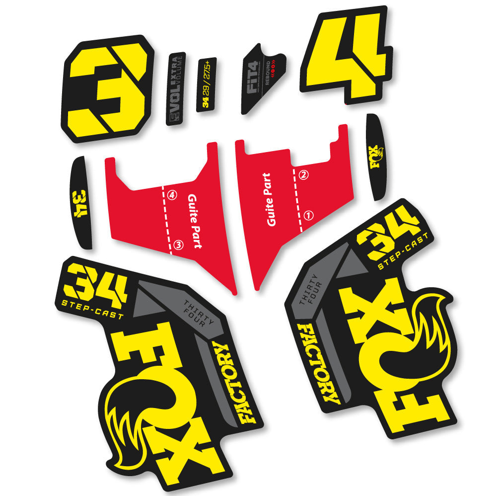 Stickers Fox 34 Factory Step Cast 2022 compatibles - Autocollants fourche VTT