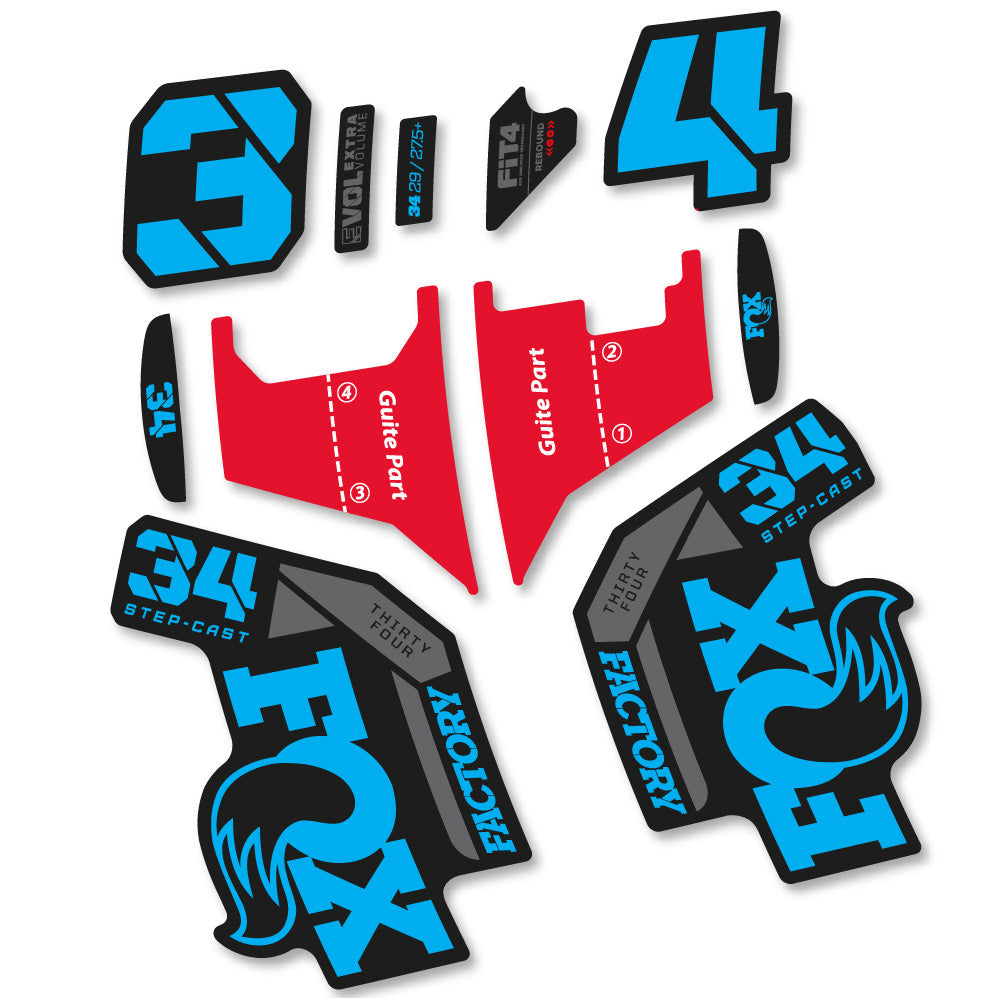 Stickers Fox 34 Factory Step Cast 2022 compatibles Autocollants fourche VTT 29"