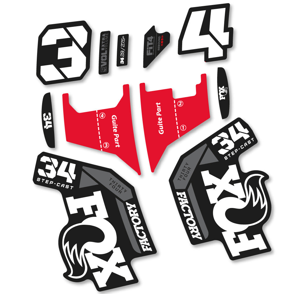 Stickers Fox 34 Factory Step Cast 2022 compatibles - Autocollants fourche VTT