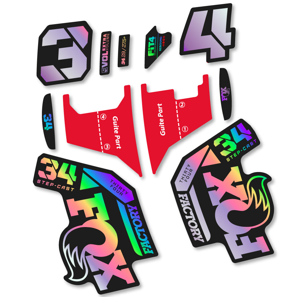 Stickers Fox 34 Factory Step Cast 2022 compatibles Autocollants fourche VTT 29"