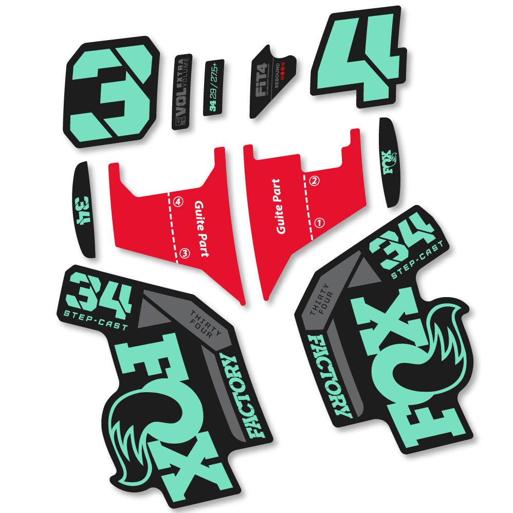 Stickers Fox 34 Factory Step Cast 2022 compatibles - Autocollants fourche VTT