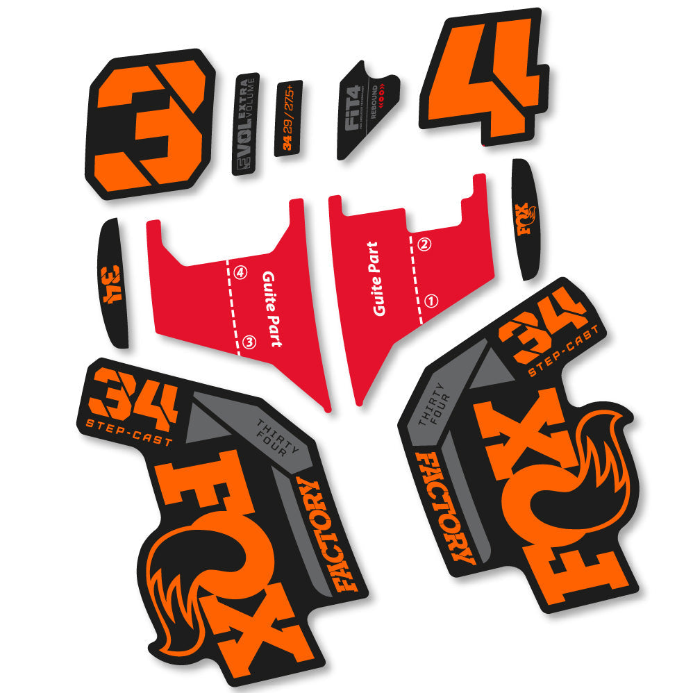 Stickers Fox 34 Factory Step Cast 2022 compatibles Autocollants fourche VTT 29"