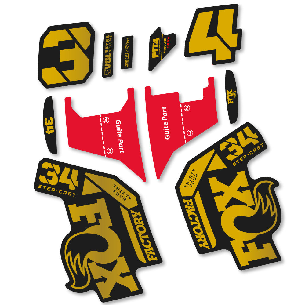 Stickers Fox 34 Factory Step Cast 2022 compatibles Autocollants fourche VTT 29"
