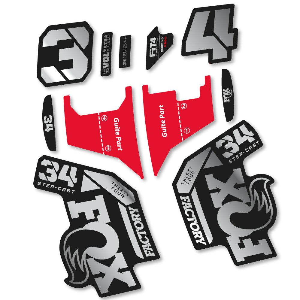 Stickers Fox 34 Factory Step Cast 2022 compatibles Autocollants fourche VTT 29"