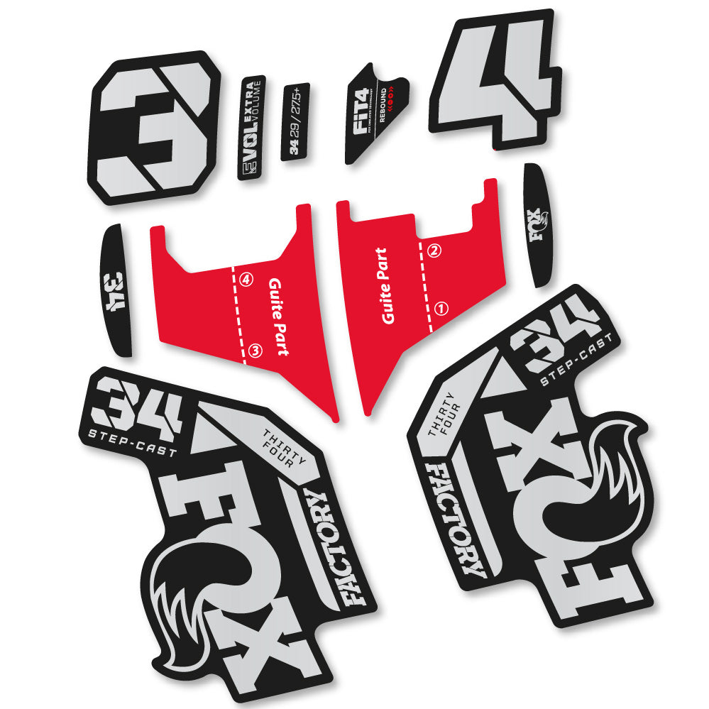 Stickers Fox 34 Factory Step Cast 2022 compatibles Autocollants fourche VTT 29"