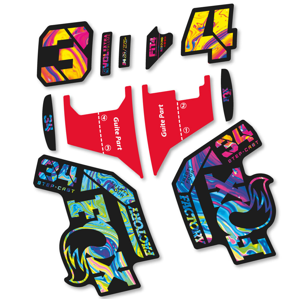 Stickers Fox 34 Factory Step Cast 2022 compatibles - Autocollants fourche VTT