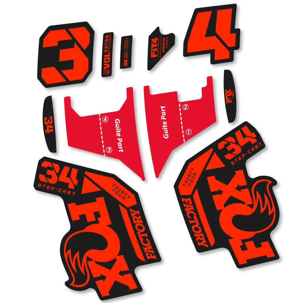 Stickers Fox 34 Factory Step Cast 2022 compatibles - Autocollants fourche VTT