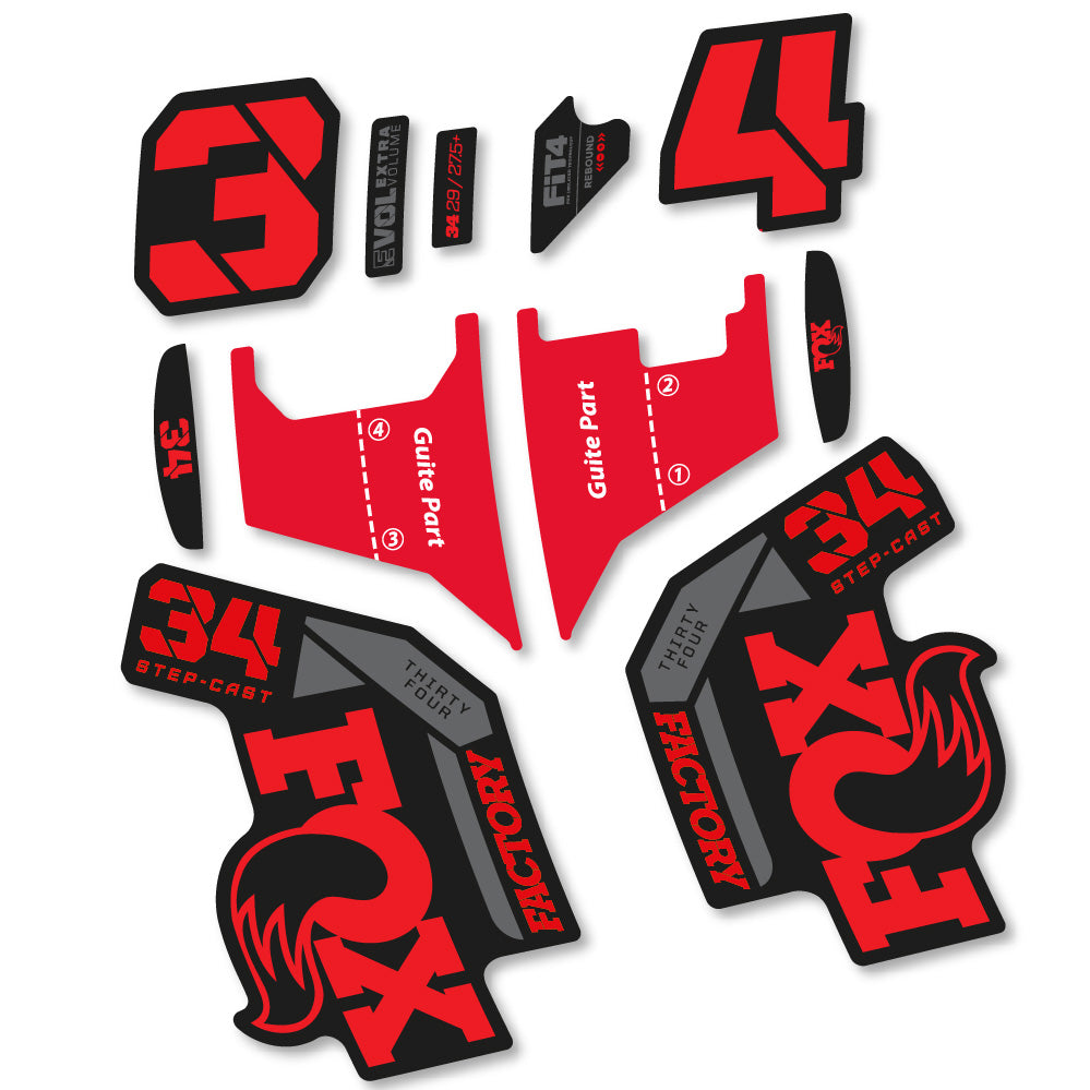 Stickers Fox 34 Factory Step Cast 2022 compatibles Autocollants fourche VTT 29"