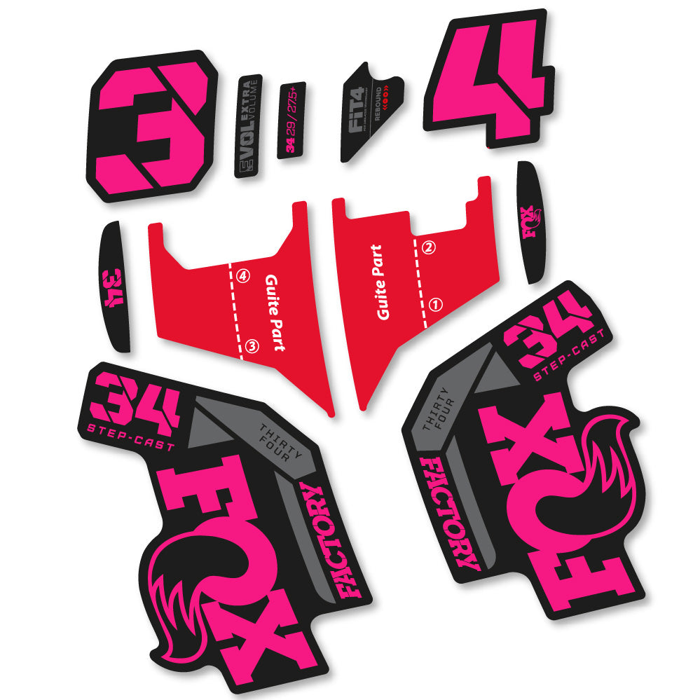Stickers Fox 34 Factory Step Cast 2022 compatibles Autocollants fourche VTT 29"