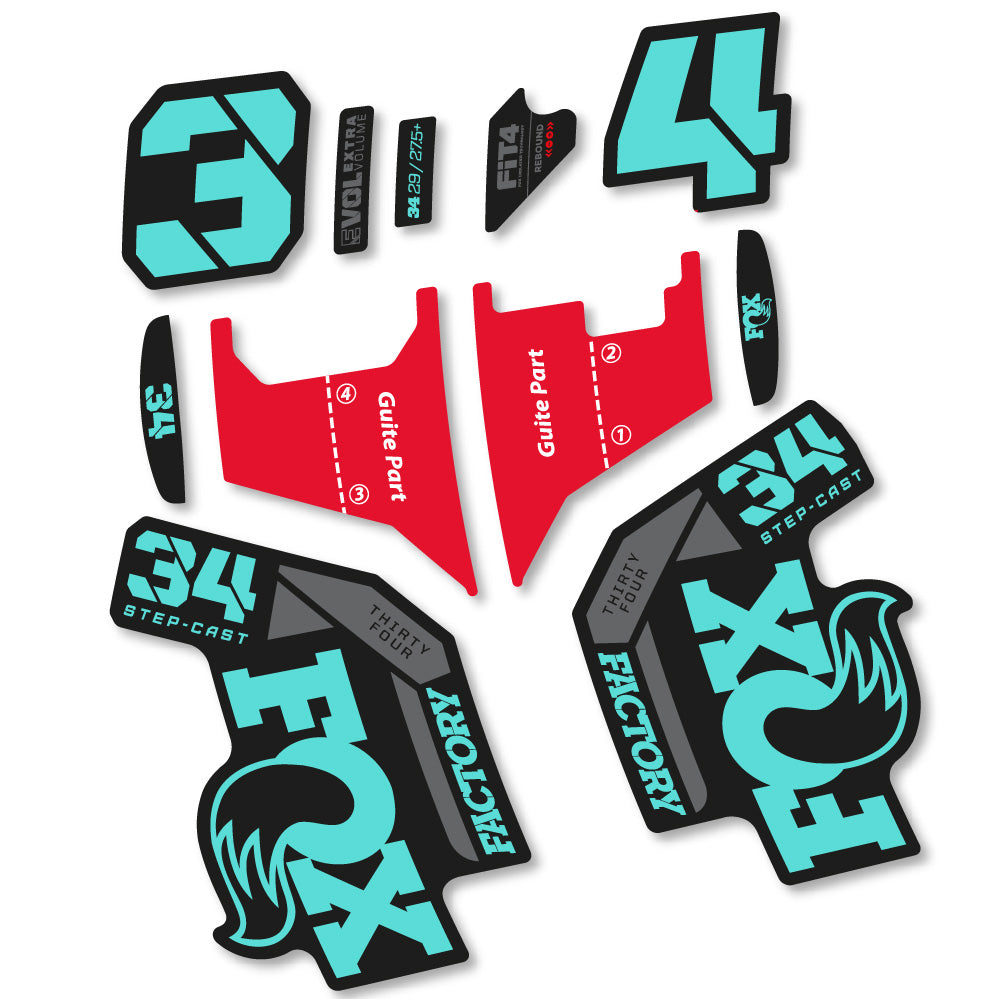 Stickers Fox 34 Factory Step Cast 2022 compatibles - Autocollants fourche VTT